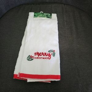 NWT St. Nicholas Square Bath White Hand Towel Merry Christmas Glitter Sparkle